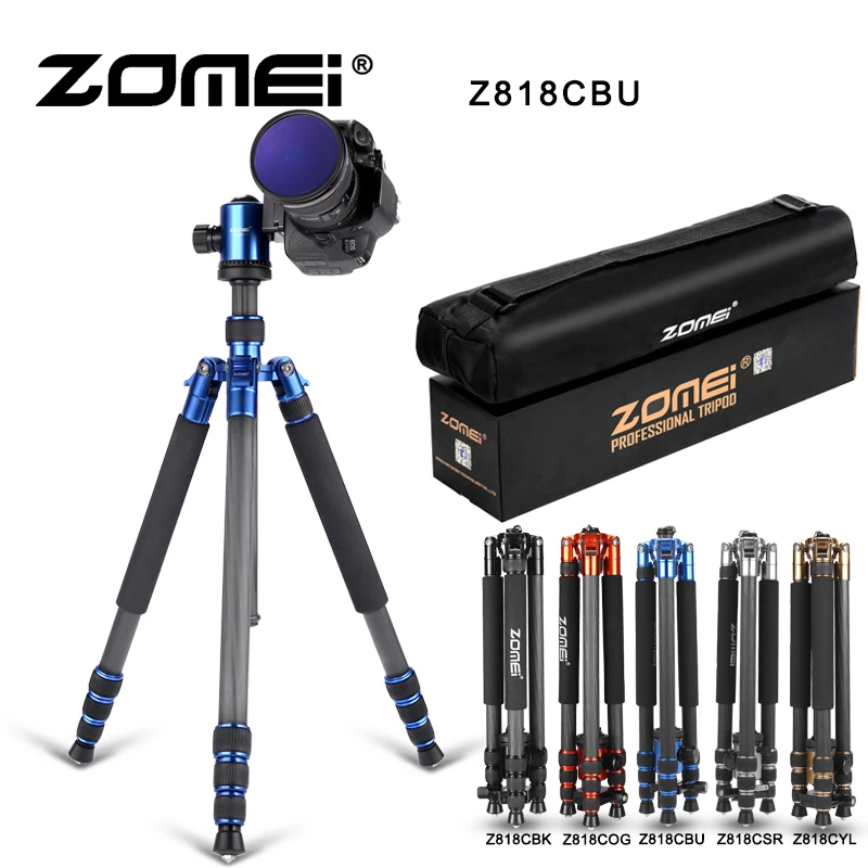 Штатив ZOMEI Z818C для камеры, монопод из углеродного волокна, дорожный штатив с шаровой головкой 360 градусов и сумкой-подставкой для SLR DSLR цифровой камеры