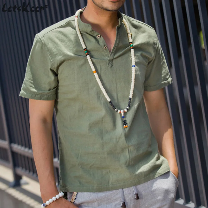 LetsKeep мужская летняя футболка из хлопка и льна удобная в китайском стиле для