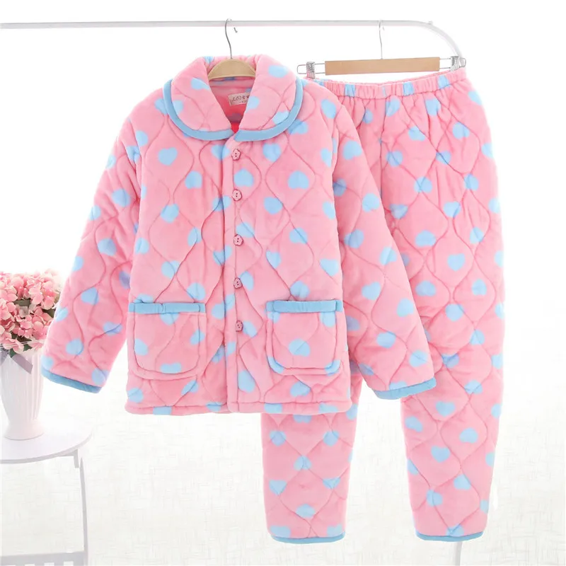 Пижамы зимняя Женская Стеганая Пижама фланель три слоя стеганая теплая среднего