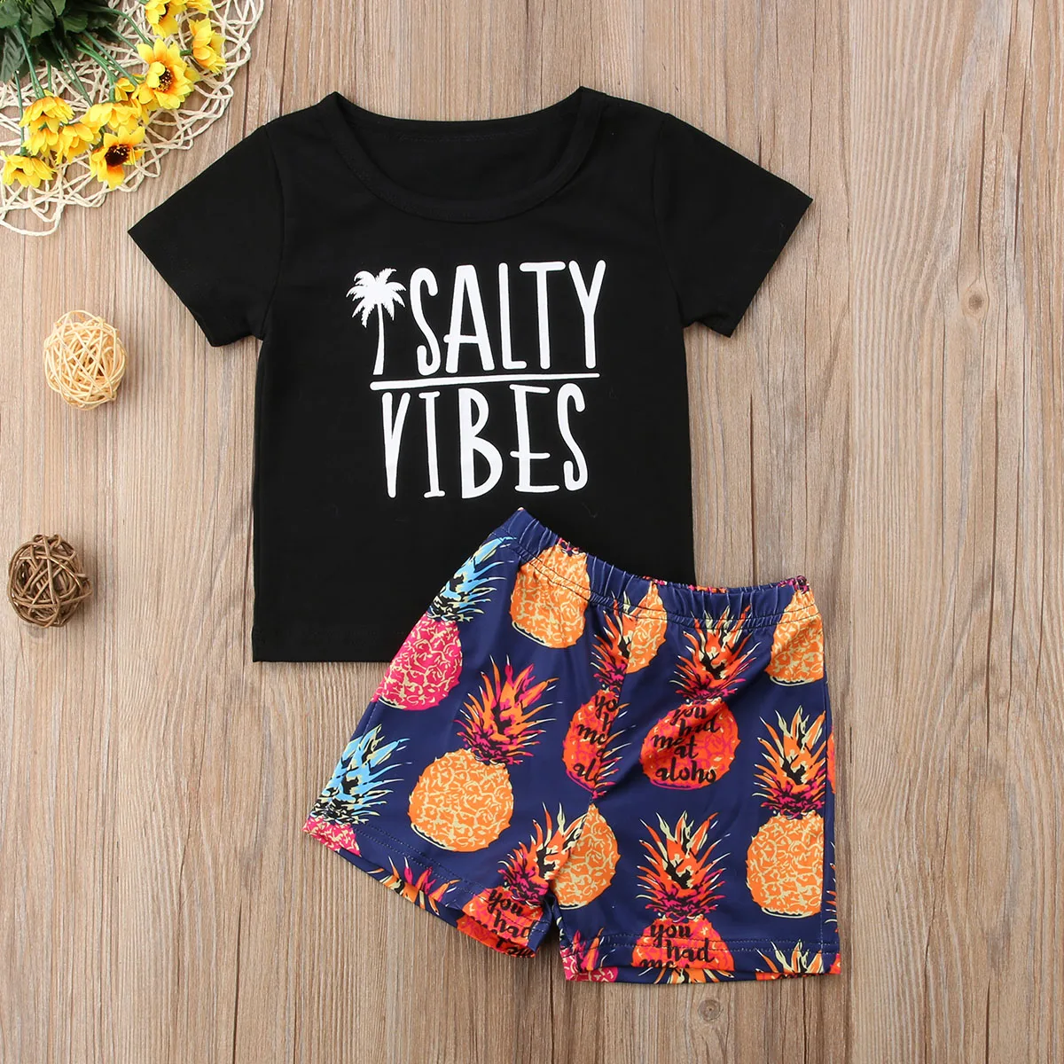 2 предмета топы для маленьких мальчиков футболка шорты с ананасами Пляжный наряд
