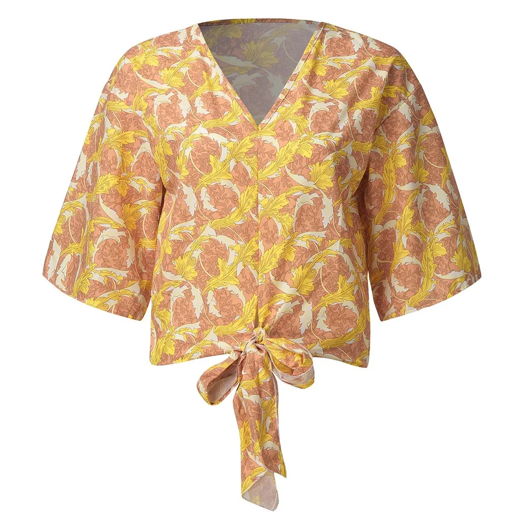 Новинка 2019 года очаровательные женские топы с цветочным принтом и v образным