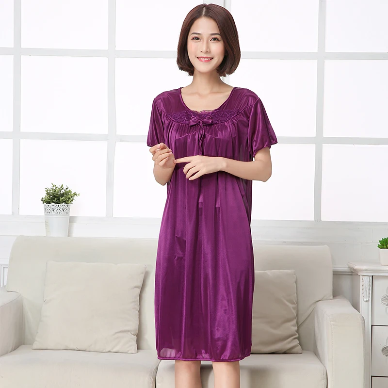Silk satin nightgown Летняя Сексуальная атласная ночная рубашка, однотонная женская ночная рубашка с шелковым ремешком, Женская атласная ночная рубашка размера плюс, домашняя одежда, M-4XL - Цвет: Silk satin nightgown