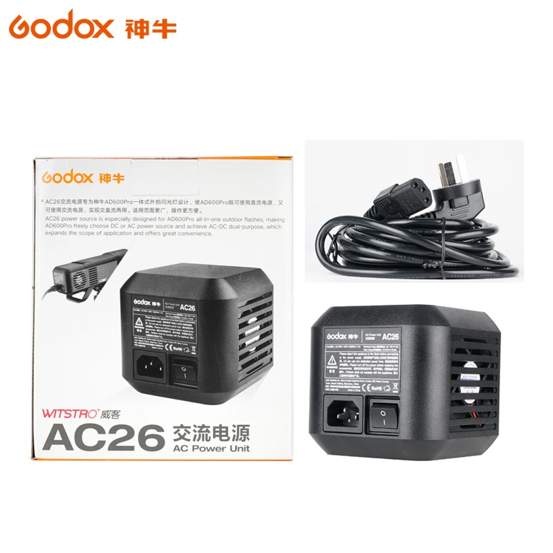 Godox AC 26 AD блок питания адаптер с кабелем для AD600 AD600BM AD600M AD600PRO|Аксессуары