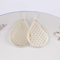 2020 new gold filigree teardrop statement earrings for women fashion two tone zinc alloy cutout water drop earrings wholesale