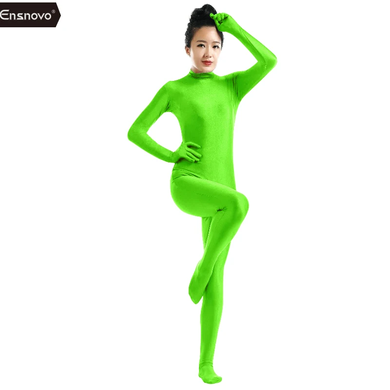 Ensnovo, синий, спандекс, Zentai, для всего тела, Облегающий комбинезон, Zentai, костюм, боди, костюм для женщин, трико лайкра, Одежда для танцев - Цвет: Fluorescent Green