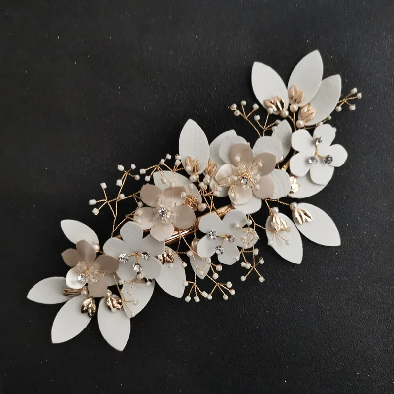 SLBRIDAL ручная работа Золотые кристаллы стразы цветок свадебные заколки для волос