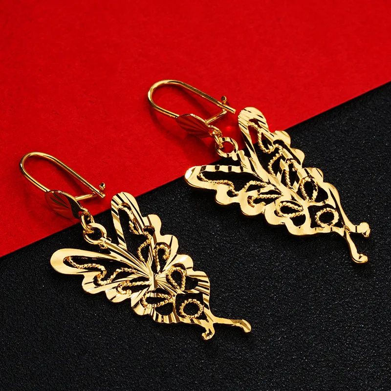 

OMHXFC Wholesale European Fashion Woman Girl Party Wedding Gift 5 Designs Vintage Cut-Out 24KT Gold Drop Earrings ER66