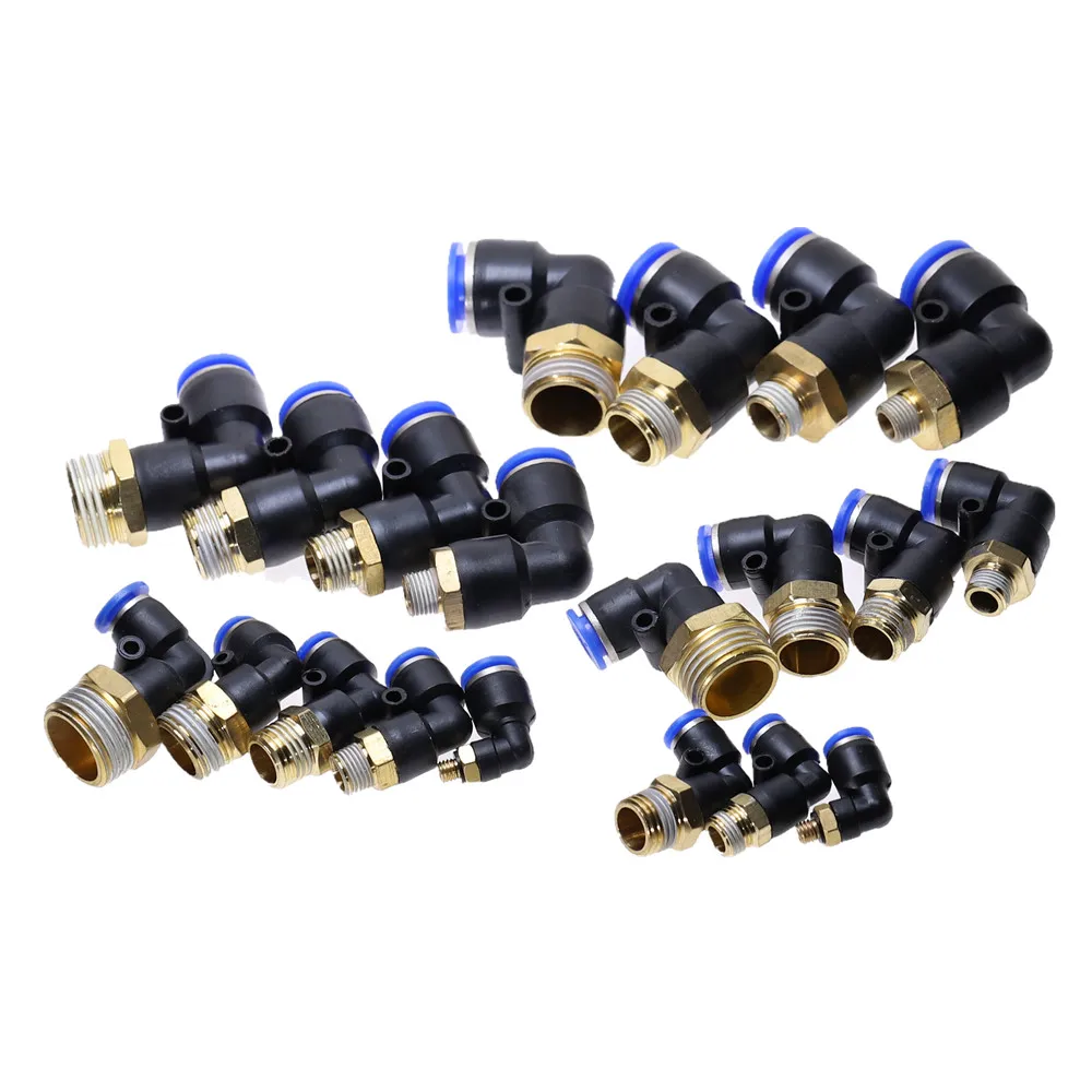 PL шланг OD 4 6 8 10 12 мм-M5 1/8 ''1/4'' 3/8 ''1/2'' пневматический мужской локоть соединитель трубка воздушный нажимной фитинг