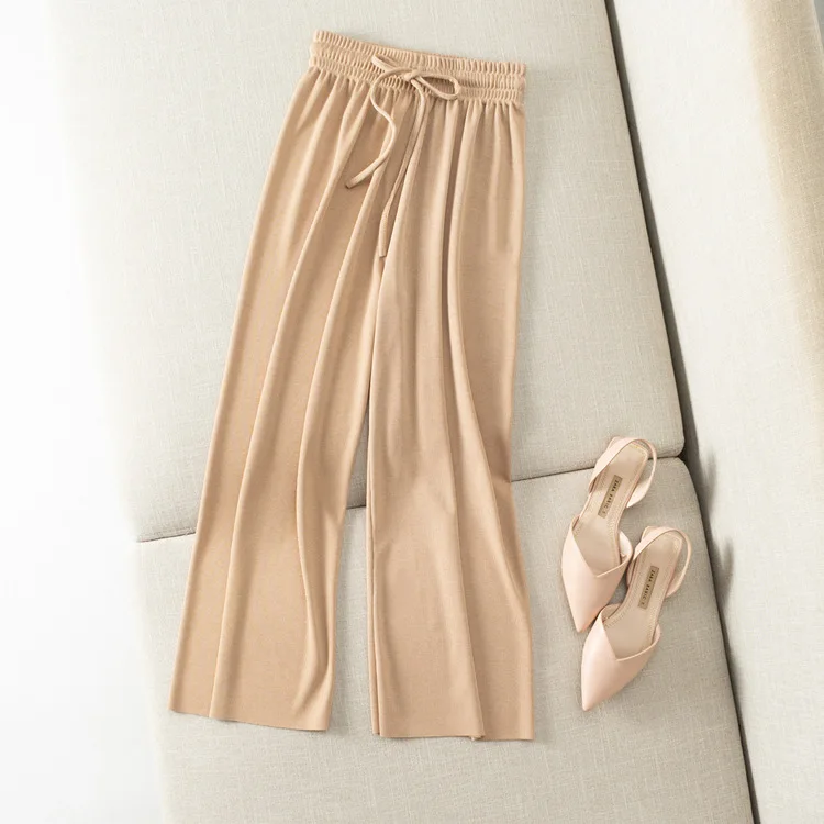 2019 ледяные Шелковые Широкие Ретро Брюки женские с высокой талией драпированные