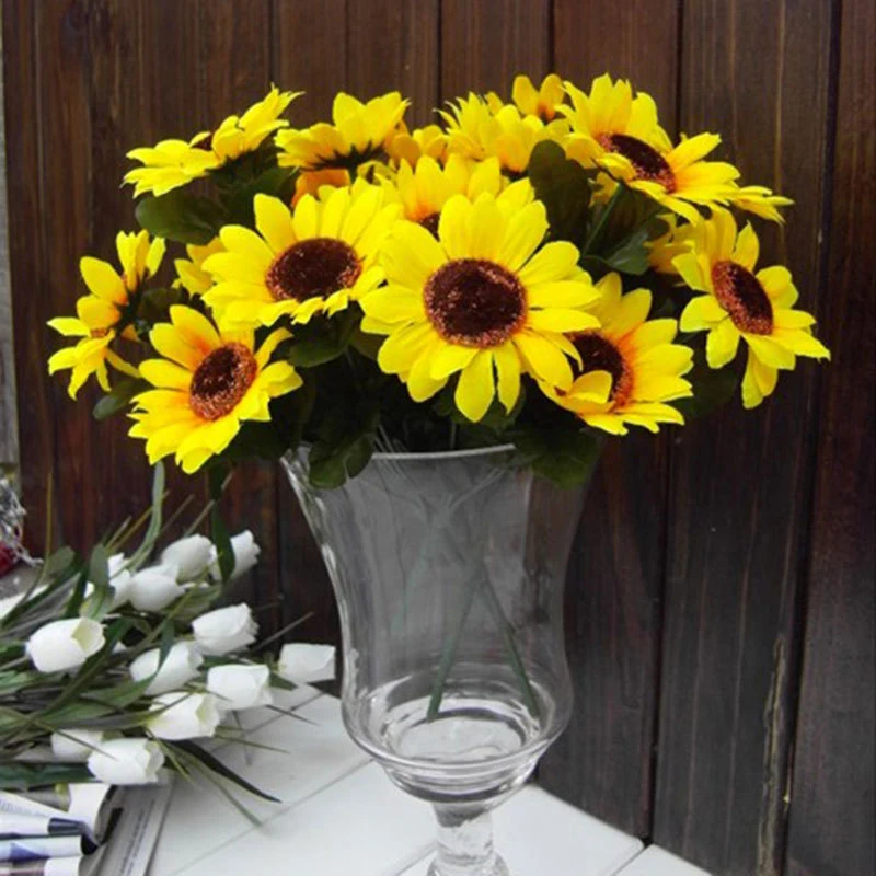 1 пряди 7 головок подсолнуха искусственный цветок обеденный стол ретро искусство