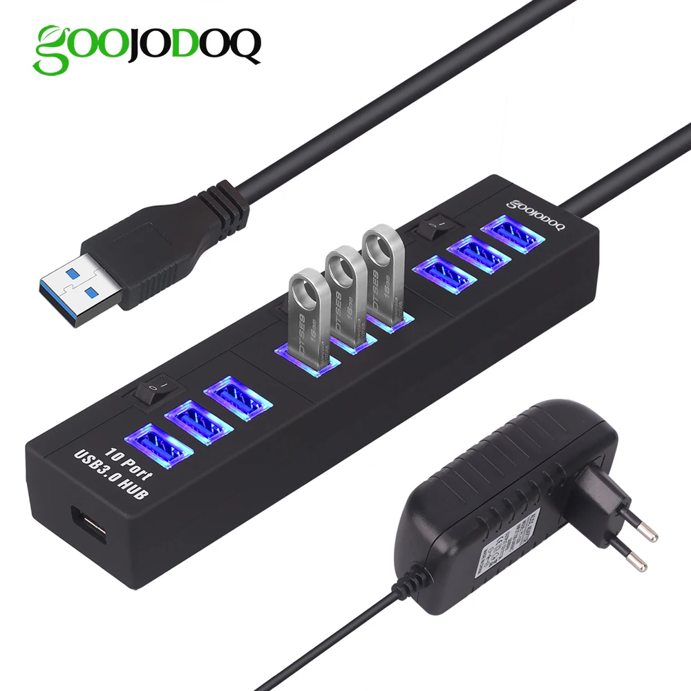 USB разветвитель GOOJODOQ 10 портов 5 В 2 А|USB-хабы| |