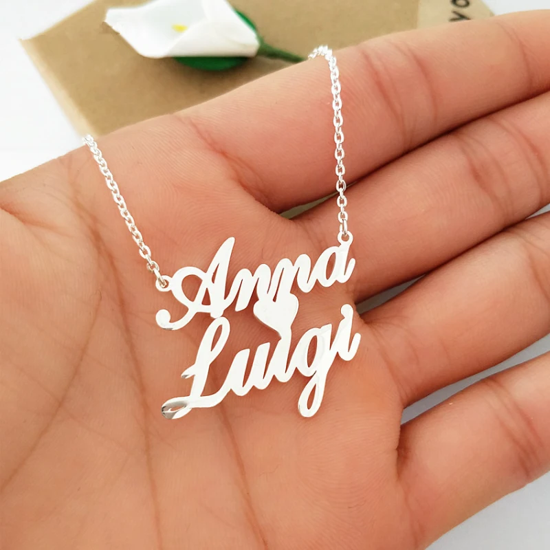 

Gold Chain Gargantilha Personalized Two Name Necklace Handmade Custom Jewelry Heart Pendants Best Friend Bridesmaid Gift