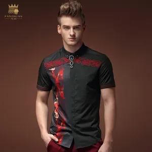 Рубашка fanzhuan мужская с коротким рукавом, модная повседневная с черным цветочным принтом, воротник, индивидуальная одежда, лето 15309
