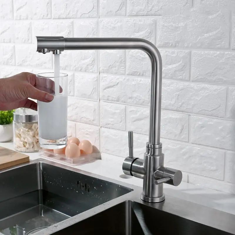 Nickel Brushed Фильтр смесители для кухни на бортике смеситель кран 360 Вращение с очисткой воды особенности кран-смеситель для кухни - Цвет: Nickel Brushed