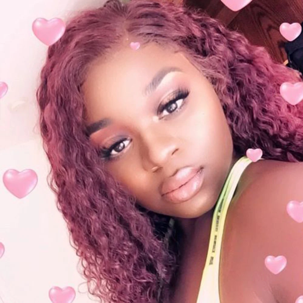 SimBeauty 99j Burgundy Brazilian Full Lace Human Hair Wigs Pre Plucked Glueless Curly Lace Front Wig For Women Baby Remy Hair