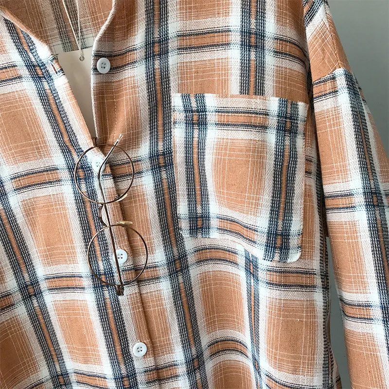 Autumn Boyfriend Style Women Blouse 2018 All Occasion Match casual College shirt long sleeve turn-down collar Plaid Office Shirt |