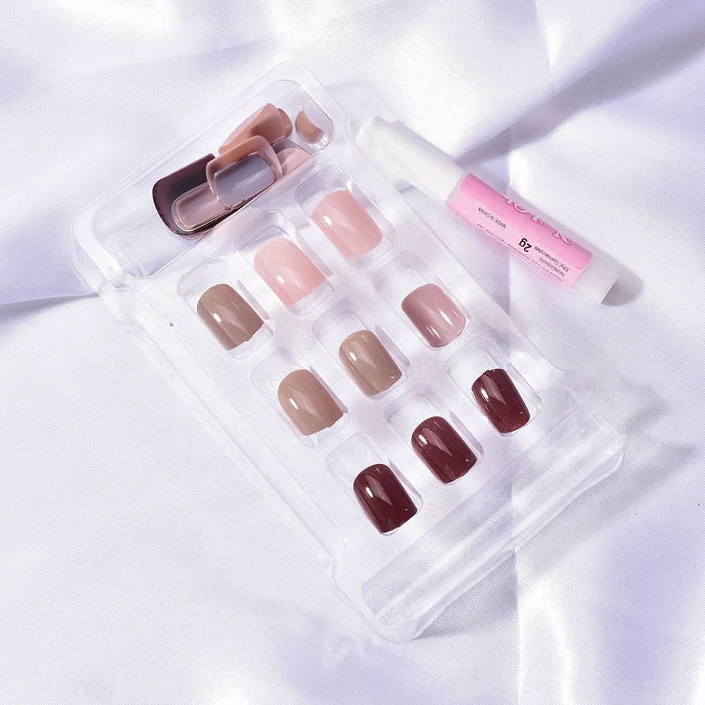 24 Pcs/set Lovely Short Sticker Full Nail Tips Gradient Nude False Nails With Pearl Included Glue | Красота и здоровье