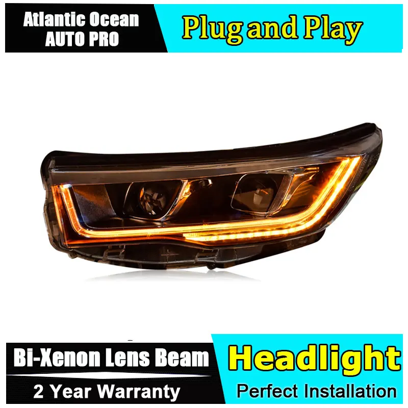 

car Styling LED Head Lamp for Toyota Highlander led headlights 2014-2016 For Highlander head light H7 hid Bi-Xenon Lens low beam