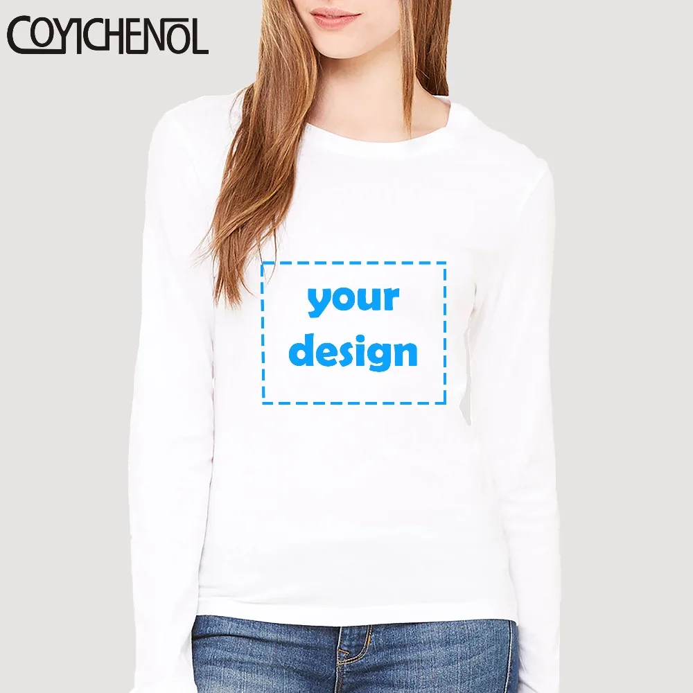 

2019 Your OWN Design Brand Logo/Picture White Custom o-neck Modal Women L sleeve print t-shirt Slim shirt COYICHENOL
