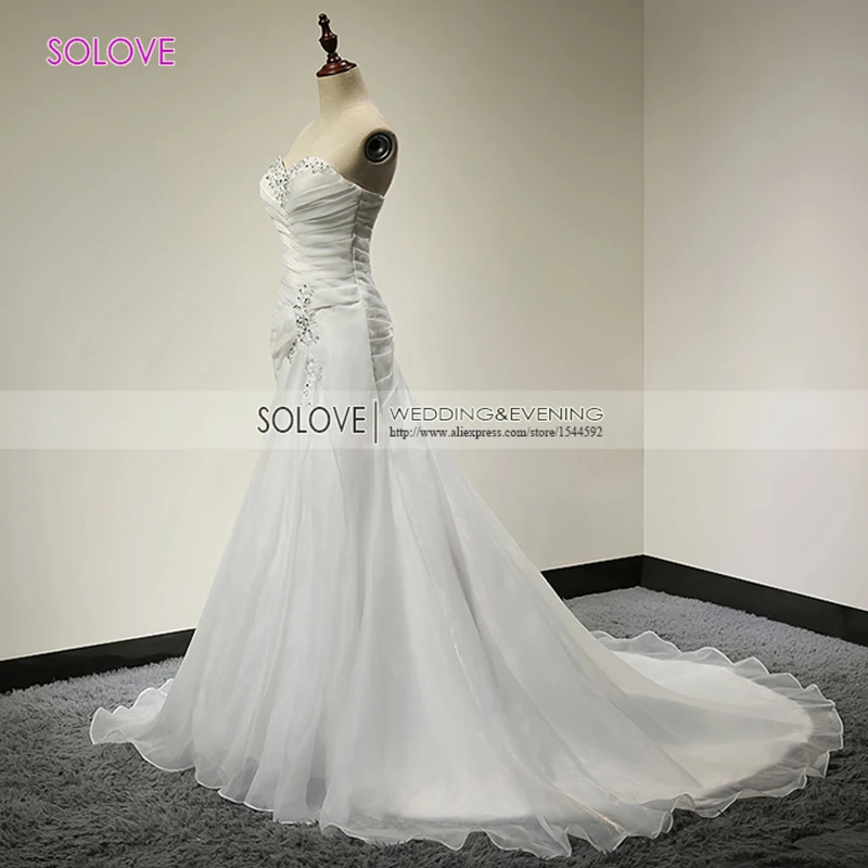 Настоящее изображение элегантное Плиссированное свадебное платье из органзы с