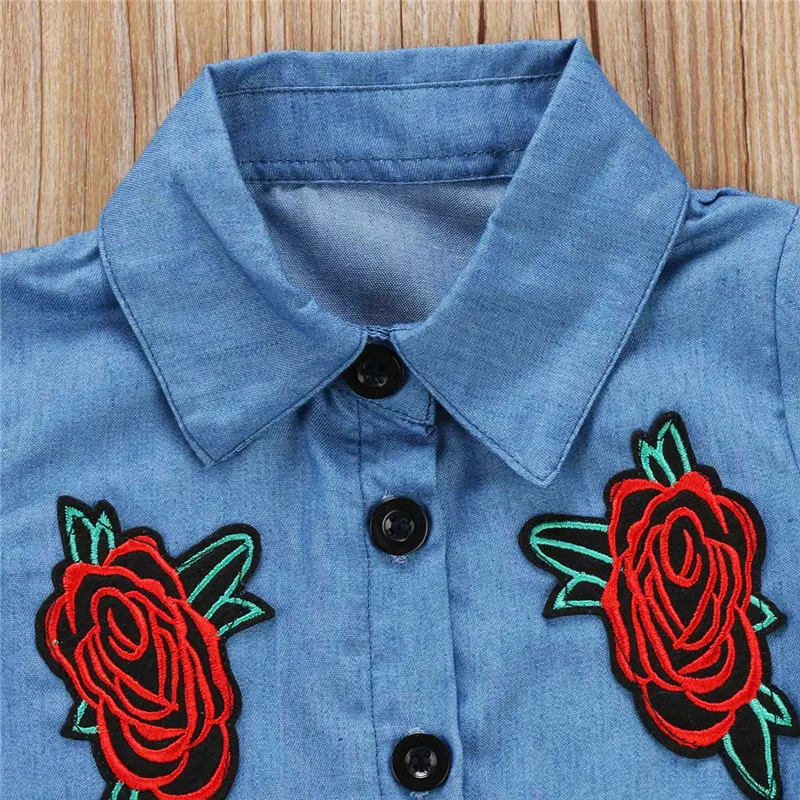 2 шт. детская джинсовая футболка и юбка пачка с цветочной вышивкой|tutu outfit|set kidsclothes