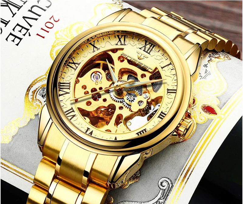 Для мужчин Часы автоматические механические часы мужской Tourbillon часы золотые модные часы Скелет лучшие брендовые наручные часы Relogio Masculino