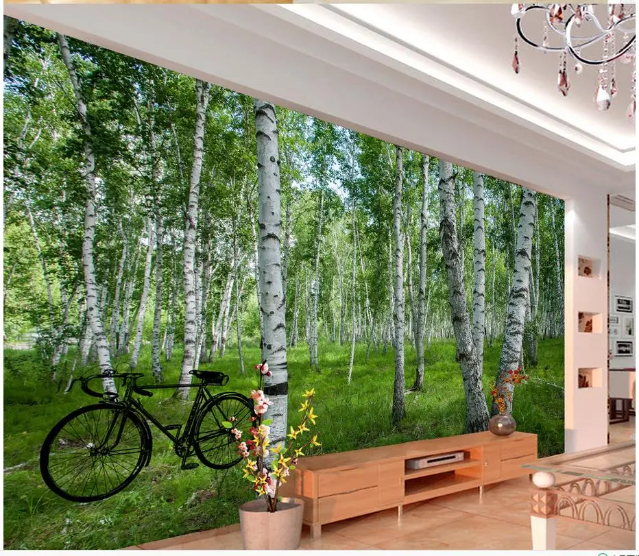 3d обои для комнаты белый березовый лес стены фон фото Настенные с изображением