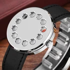 Часы мужские с черным кожаным ремешком, креативные кварцевые наручные, с уникальным вращающимся циферблатом