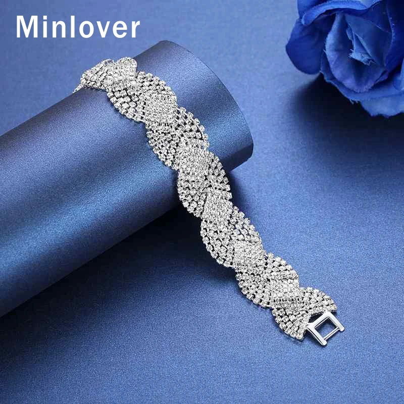 Minlover Кристалл серебряного цвета свадебный браслет браслеты для женщин Стразы