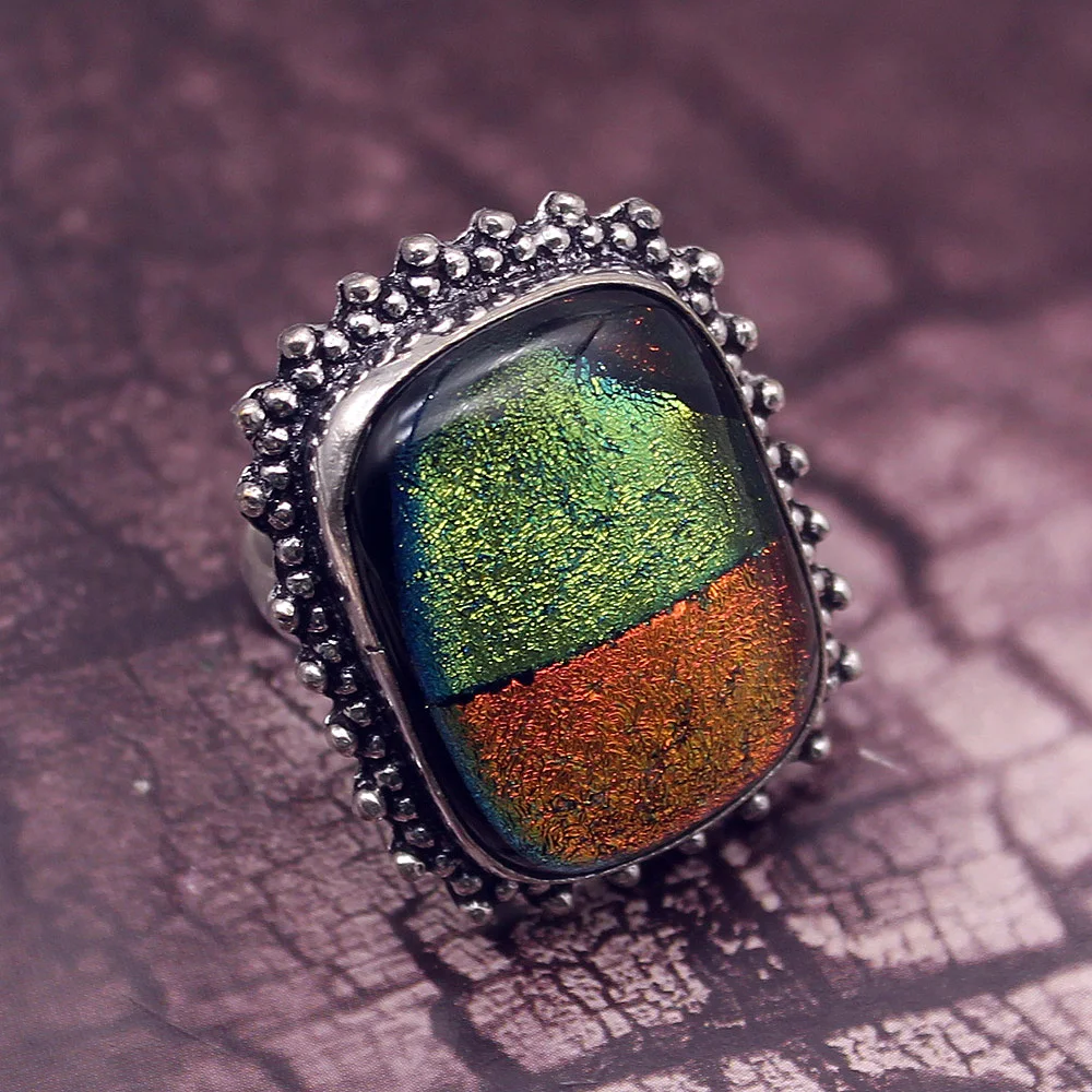 Hermosa Amazing Vintage Dichroic Glass Romantic Band Ring Size 8.5 A66 Free Shipping | Украшения и аксессуары