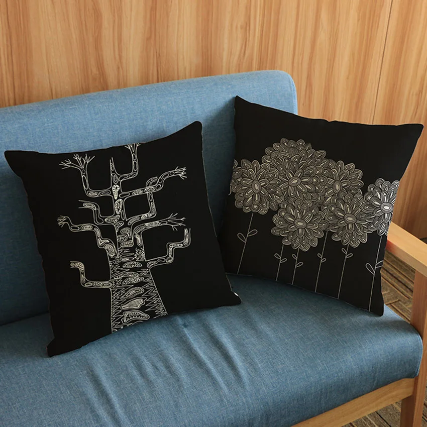 Черный цвет подушка креативный три и цветок чехол для подушки с принтом домашний