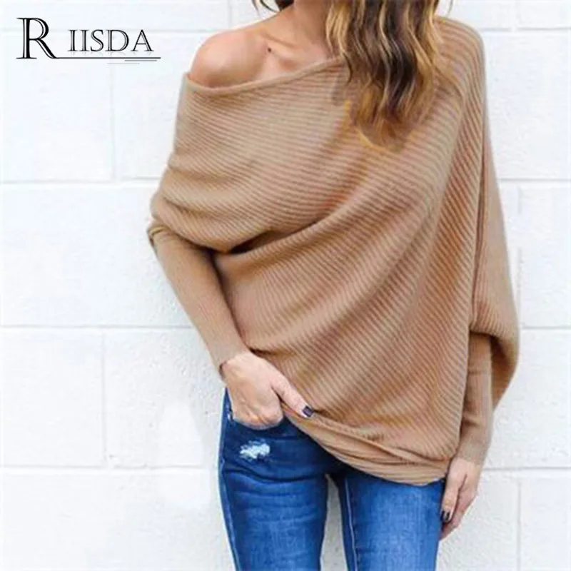 RIISDA Brand Fashion Women Sweater and Pullover Full Sleeve Solid Knitted Sweaters Casual Off Shoulder Jumper Tops 2018 | Женская одежда