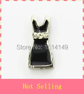

Hot selling black skirt floating charms living glass floating memory lockets