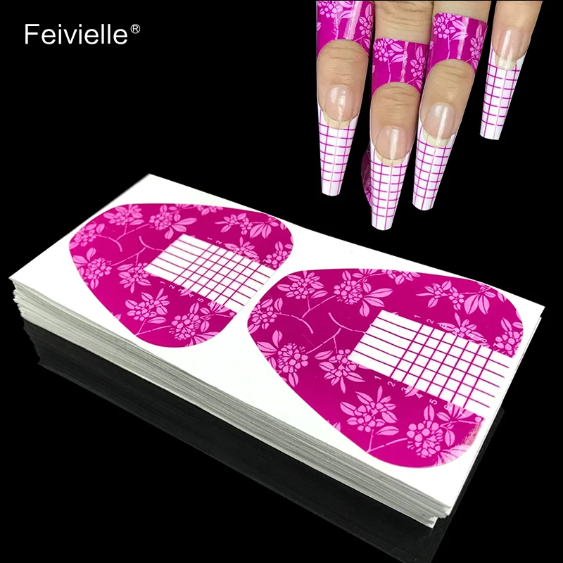 Feivielle, 100 шт, новинка, французский дизайн ногтей, формы для наращивания, советы, акриловый УФ-гель, сделай сам, направляющий инструмент, форма для ногтей, советы для дизайна ногтей, плоская форма, Проф