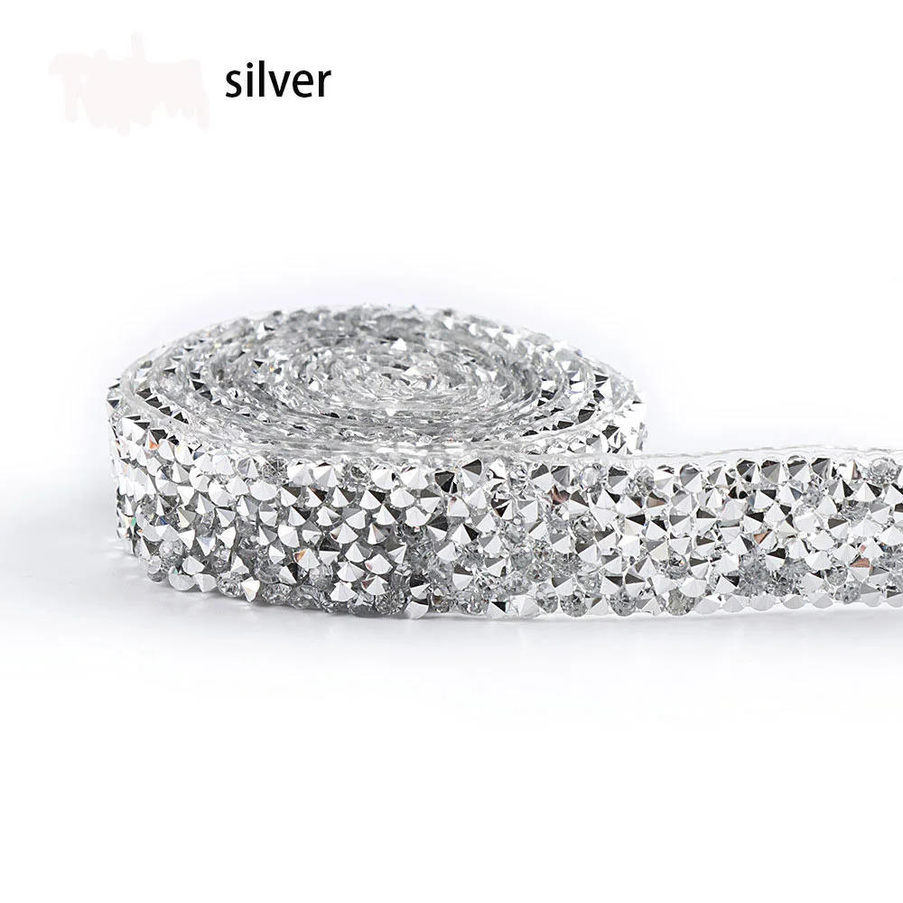 silver 1 ярд Стразы горячего крепления отделка красочная Смола сетка исправление страз кристалл окантовка аппликация для украшения свадебного платья - Цвет: silver