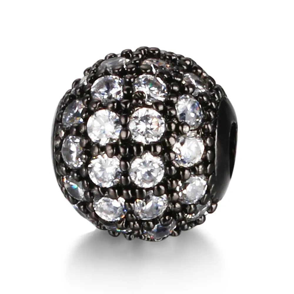 

30pcs/lot Round Drill Ball Beads Copper Micro Set Zircon For Men And Women Applicable Trend Pendant Double Hole