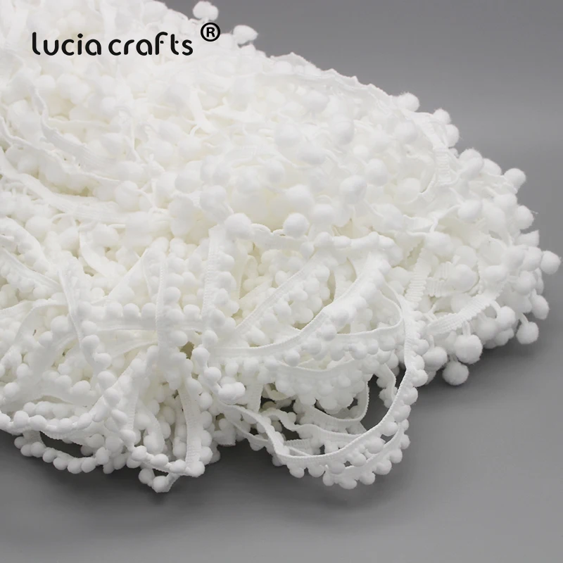 Lucia crafts 5 ярдов 10 мм белый помпон отделка кисточками шар бахрома кружевная лента для самостоятельного пошива одежды материалы аксессуары K0104