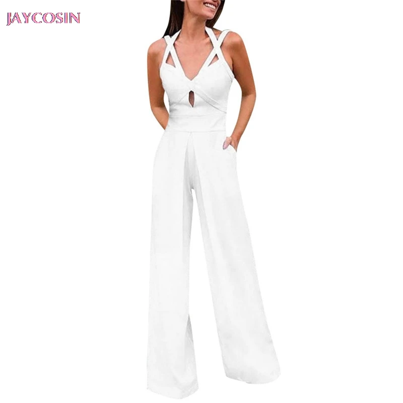JAYCOSIN 2019 новый белый простой летний модный сексуальный комбинезон без рукавов с V