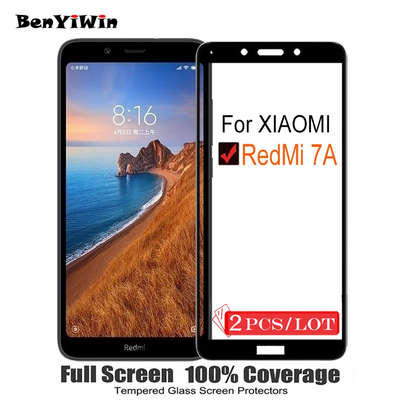 2 шт.,, полное покрытие, закаленное стекло для XIAOMI Redmi 7A, защита экрана 9 H, защитный стеклянный чехол для Redmi7A, пленка