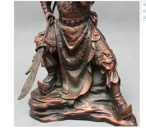 10 &quotНародная китайская чистая бронза Голова Дракона воин сидя GuanGong GuanYu статуя