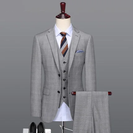 blazer vest pant Мужской костюм, светильник, серый, умный, Повседневный, 50% шерсть, высококачественные для жениха Мужские свадебные костюмы вечерние, подарки на день отца, официальные костюмы, набор плюс - Цвет: blazer vest pant