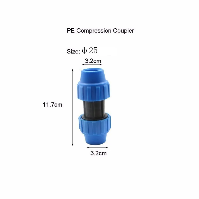 1 шт. HDPE компрессионная муфта пластиковая ПП нить орошения трубы Быстрый разъем микро Спринклерные фитинги снижение муфты PN16 - Цвет: 25mm