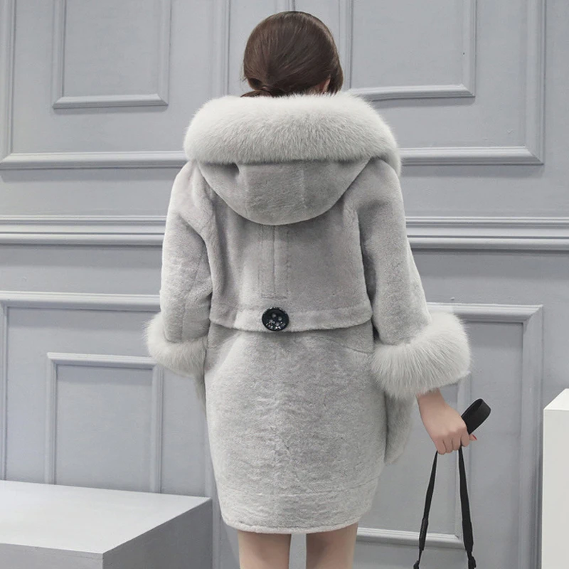 ZNCJ 2017 new winter dress Korean hooded wool coat thick woolen lamb imitation fur |