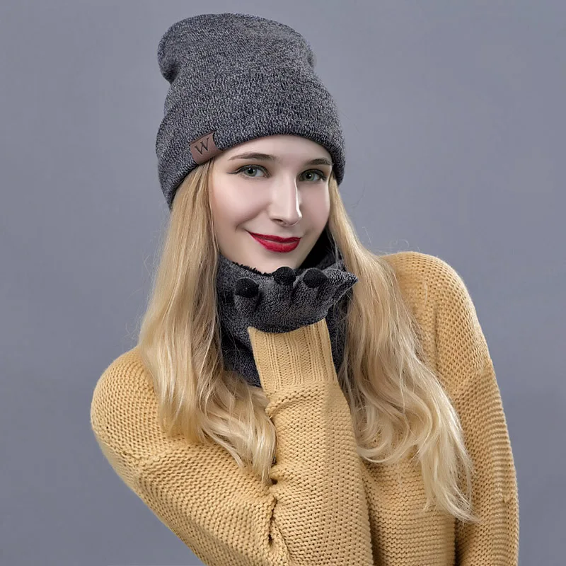 Iwinter костюм-тройка зимние Шарфы для женщин Шапки для Для мужчин Для женщин зима теплая шапка толстый шарф Smart Сенсорный экран Texting Прихватки для мангала комплект