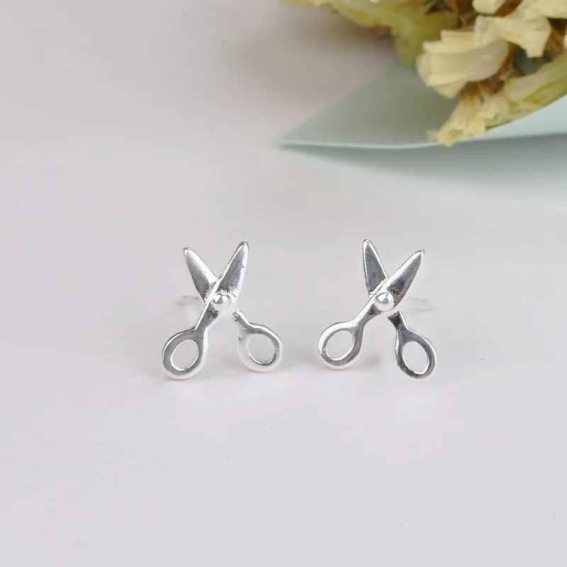 

FENGLI 925 Silver Color Elegant Scissors Shape Tiny Stud Earrings for Women brincos Oorbellen boucle d'oreille pendientes