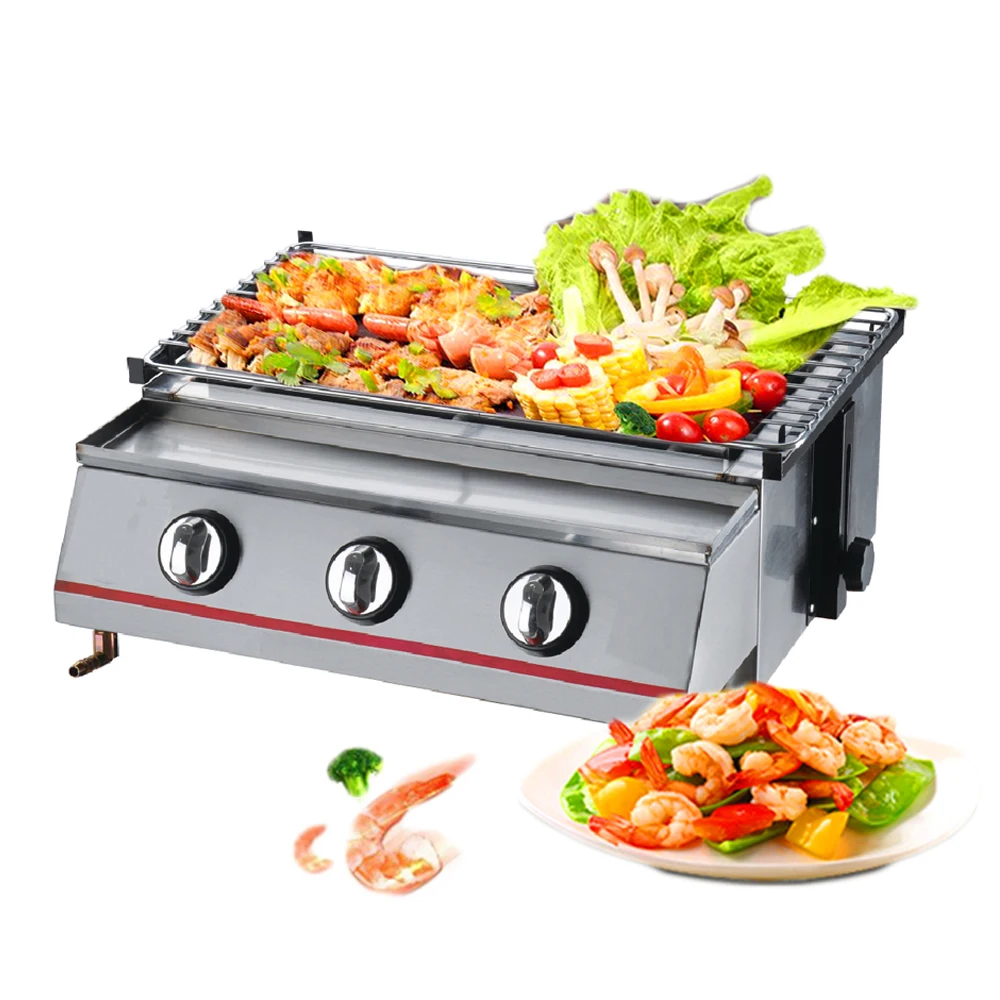 Barbecue LPG Gas Grill BBQ Grill 3 Burners Smokeless Environmental Grill With Stainless Steel Or Glass Shield