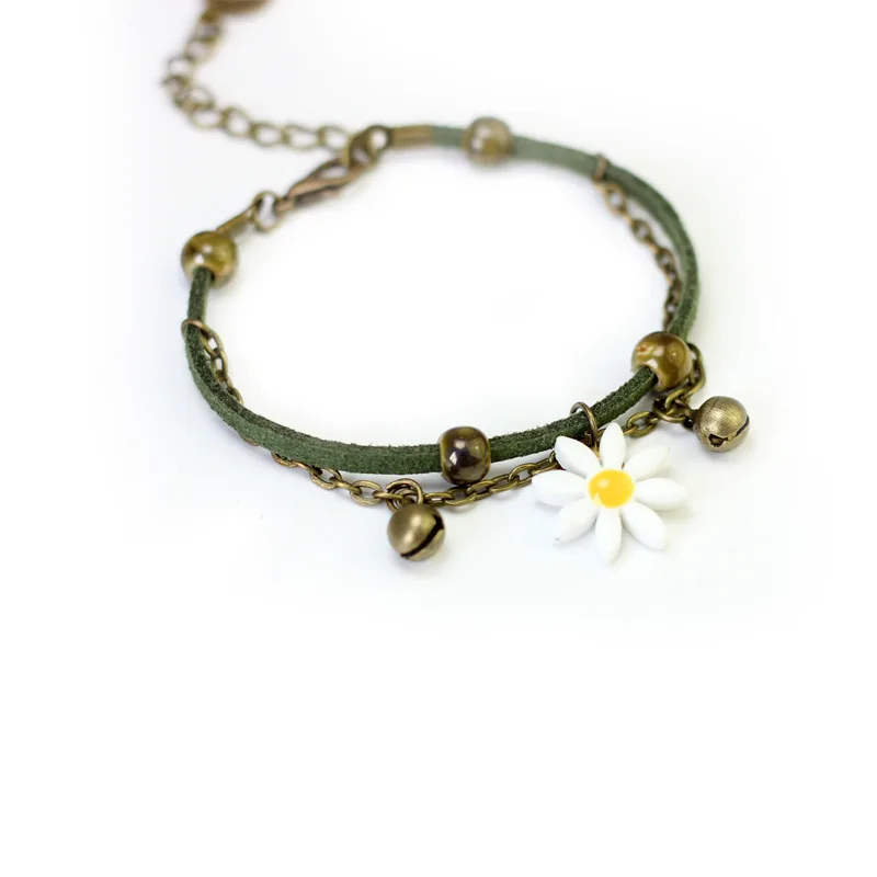 Модные браслеты с ромашками цветами керамикой ручная работа для пар студентов