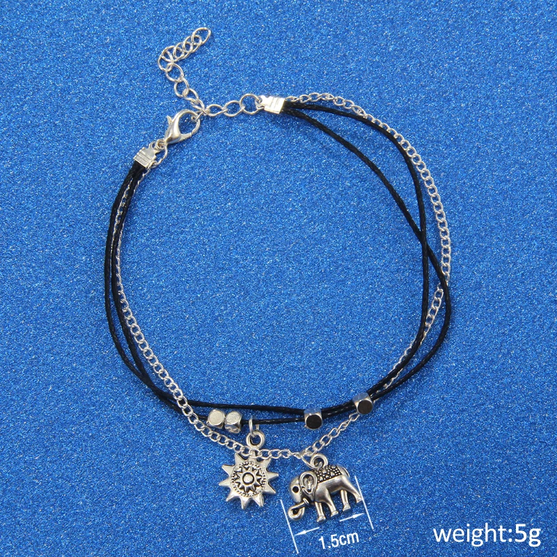 2018 Vintage Multiple Layers Anklets for Women Elephant Sun Pendant Charms Rope Chain Beach Summer Foot Ankle Bracelet Jewelry | Украшения