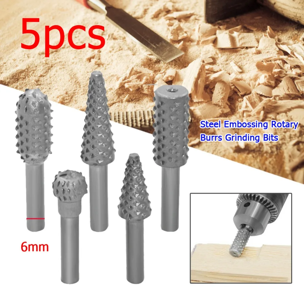 10pcs 1/4'' 6mm Shank Rotary Burr Set Wood Rasp File Drill Bits Rotary Rasp Set for Woodworking Rotary File Grinding Head