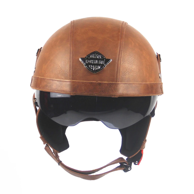 Adult Leather Helmets For Motorcycle Retro Half Cruise Helmet Prince Vintage Moto | Автомобили и мотоциклы